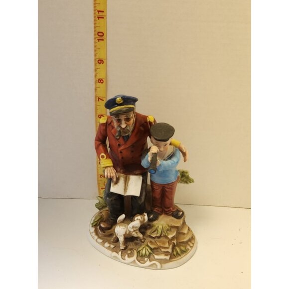 Vintage Capodimonte Style Old Sailor With Boy And Dog VGC JAPAN - Picture 2 of 7